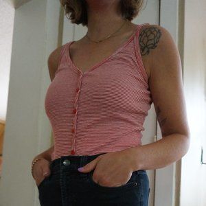 Vintage Red & White Striped Tank Top, Small